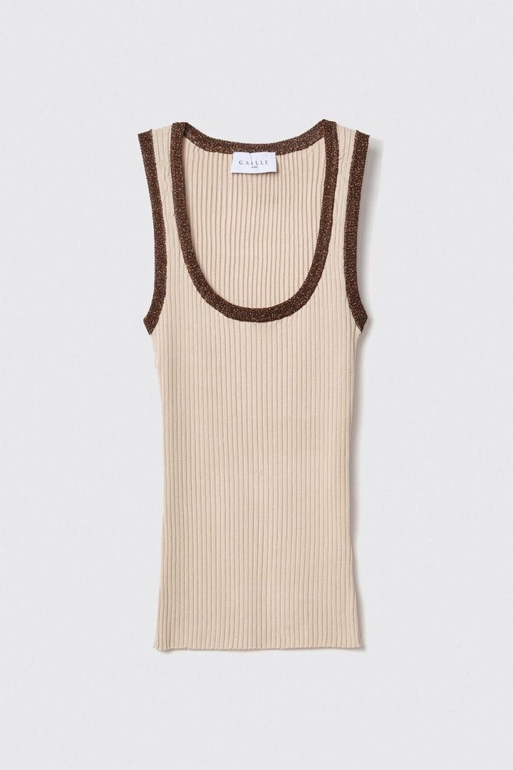 TOP CAVEADO DE MALHA CAMEL GAELLE PARIS