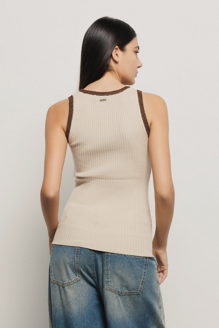 TOP CAVEADO DE MALHA CAMEL GAELLE PARIS