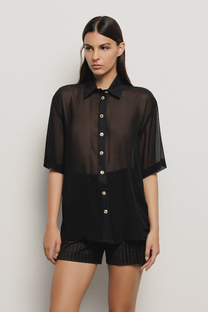 CAMISA PRETA COM TRANSPARÊNCIA GAELLE PARIS