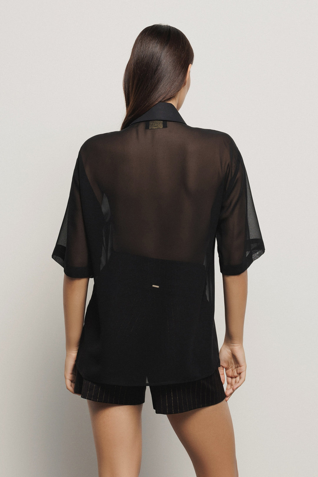 CAMISA PRETA COM TRANSPARÊNCIA GAELLE PARIS