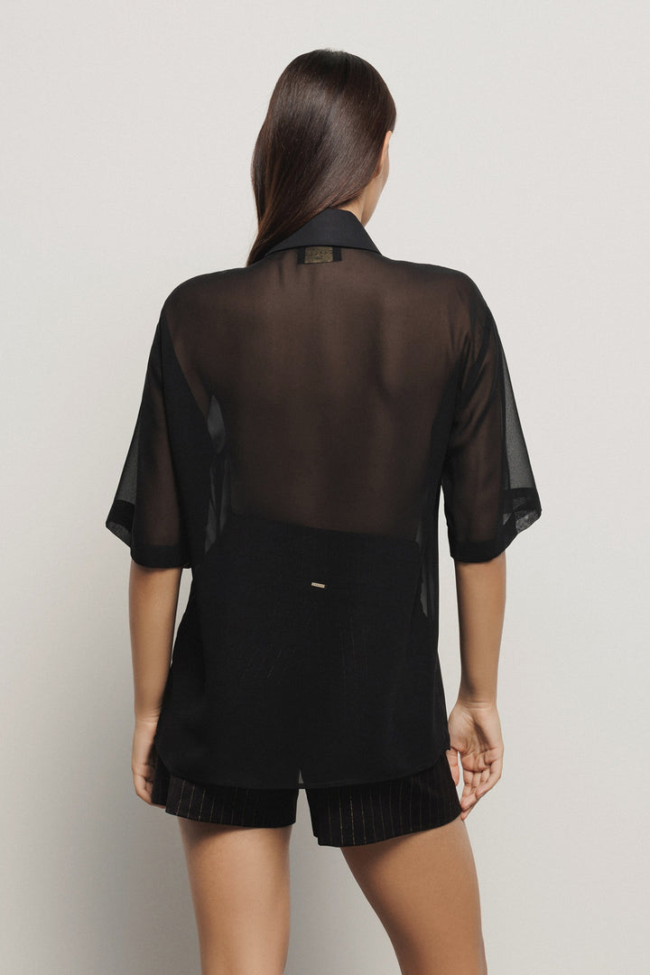 CAMISA PRETA COM TRANSPARÊNCIA GAELLE PARIS