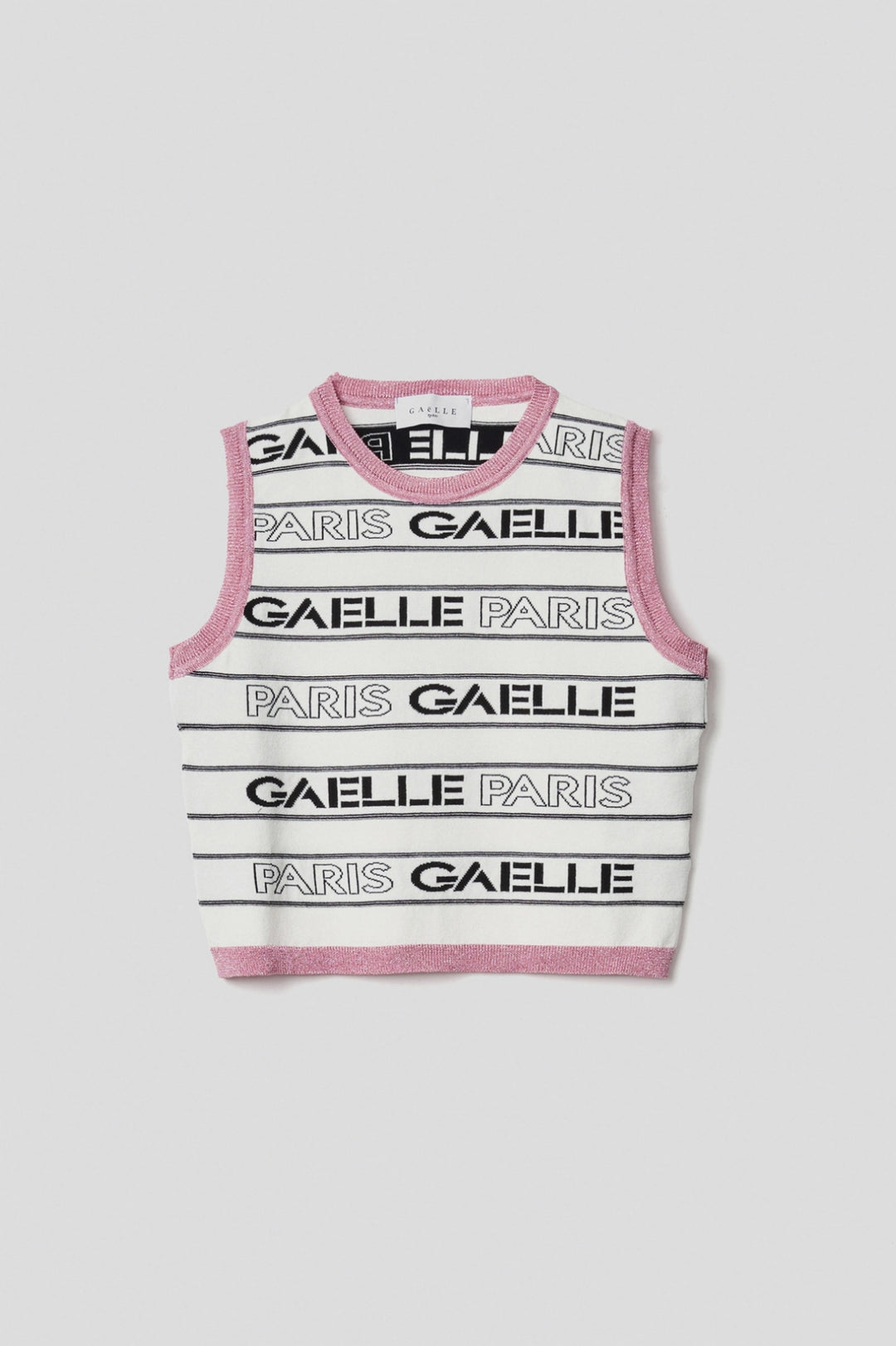 TOP MALHA BRANCO COM CONRASTE ROSA GAELLE PARIS