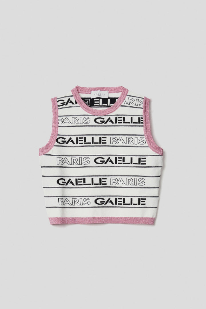 TOP MALHA BRANCO COM CONRASTE ROSA GAELLE PARIS