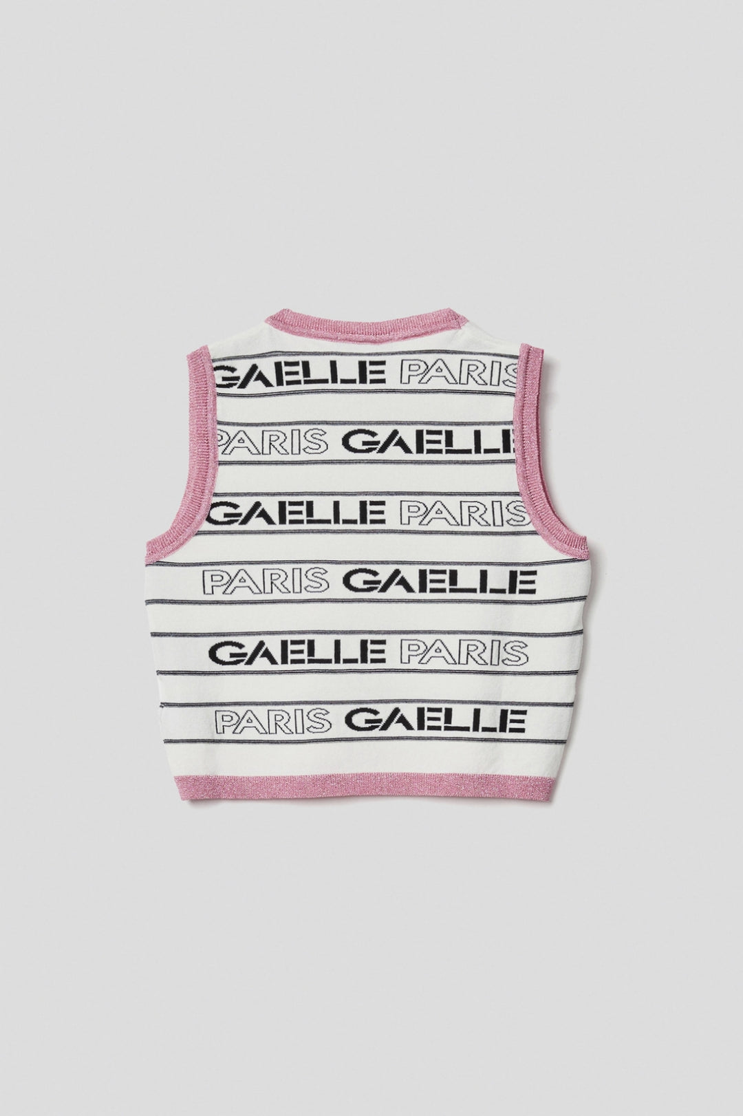 TOP MALHA BRANCO COM CONRASTE ROSA GAELLE PARIS