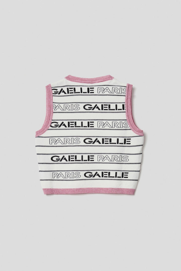 TOP MALHA BRANCO COM CONRASTE ROSA GAELLE PARIS