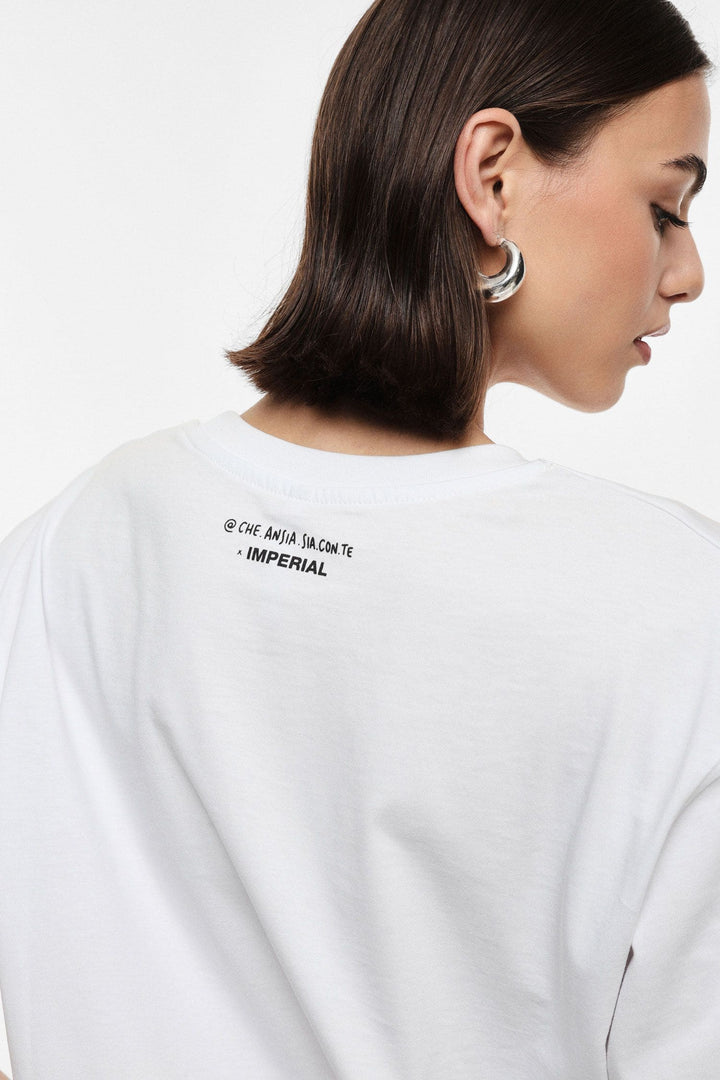 T-SHIRT BRANCA ESTAMPADO PORTA-LÁPIS IMPERIAL