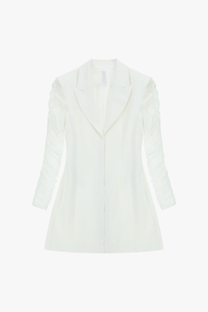 VESTIDO BLAZER BRANCO COM MANGAS EM TULE DRAPEADAS IMPERIAL