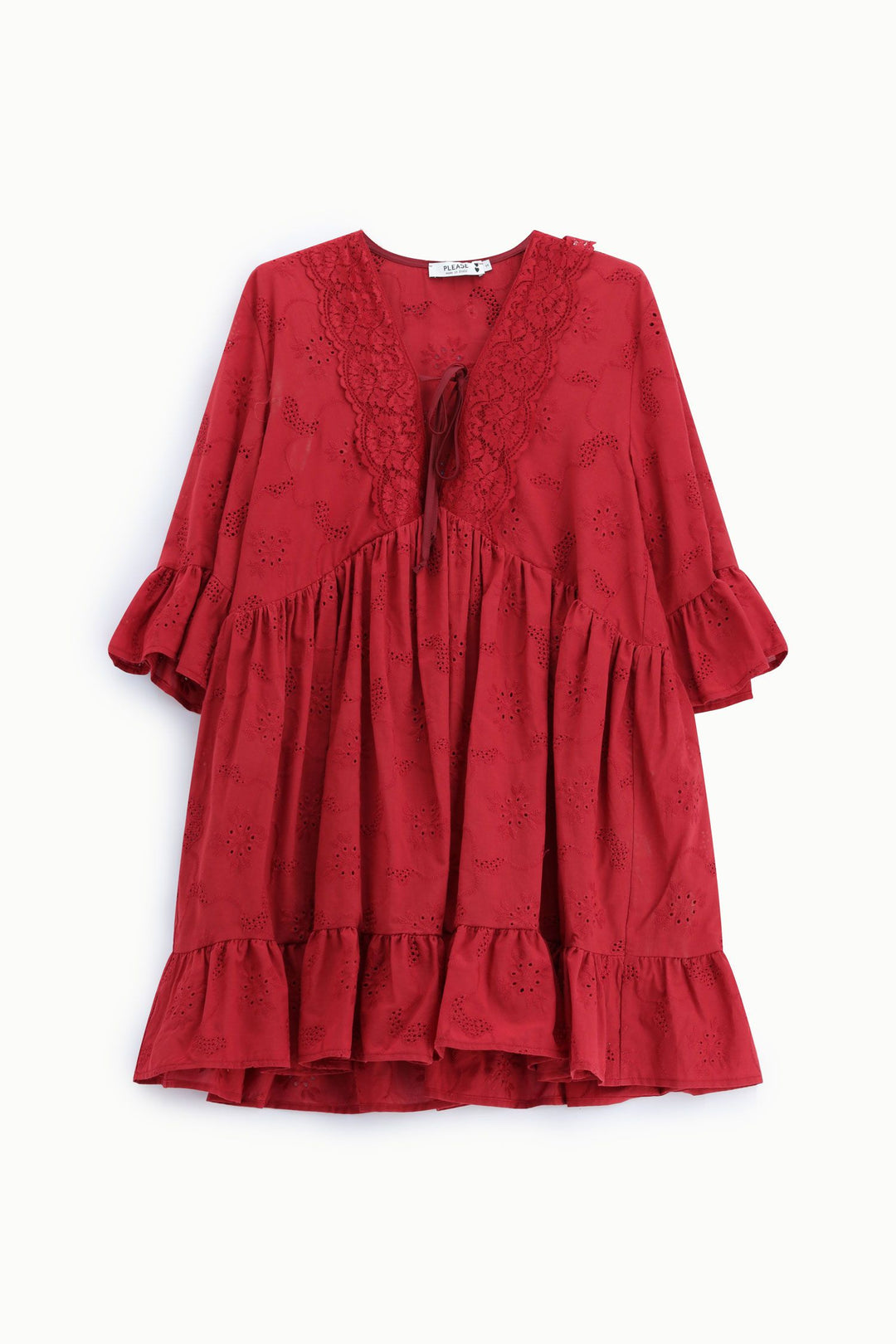 VESTIDO BORDÔ BORDADO COM GOLA EM RENDA PLEASE
