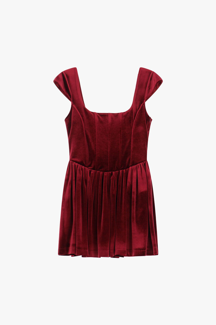 ESTIDO VERMELHO EM VELUDO COM SAIA ASSIMÉTRICA IMPERIAL
