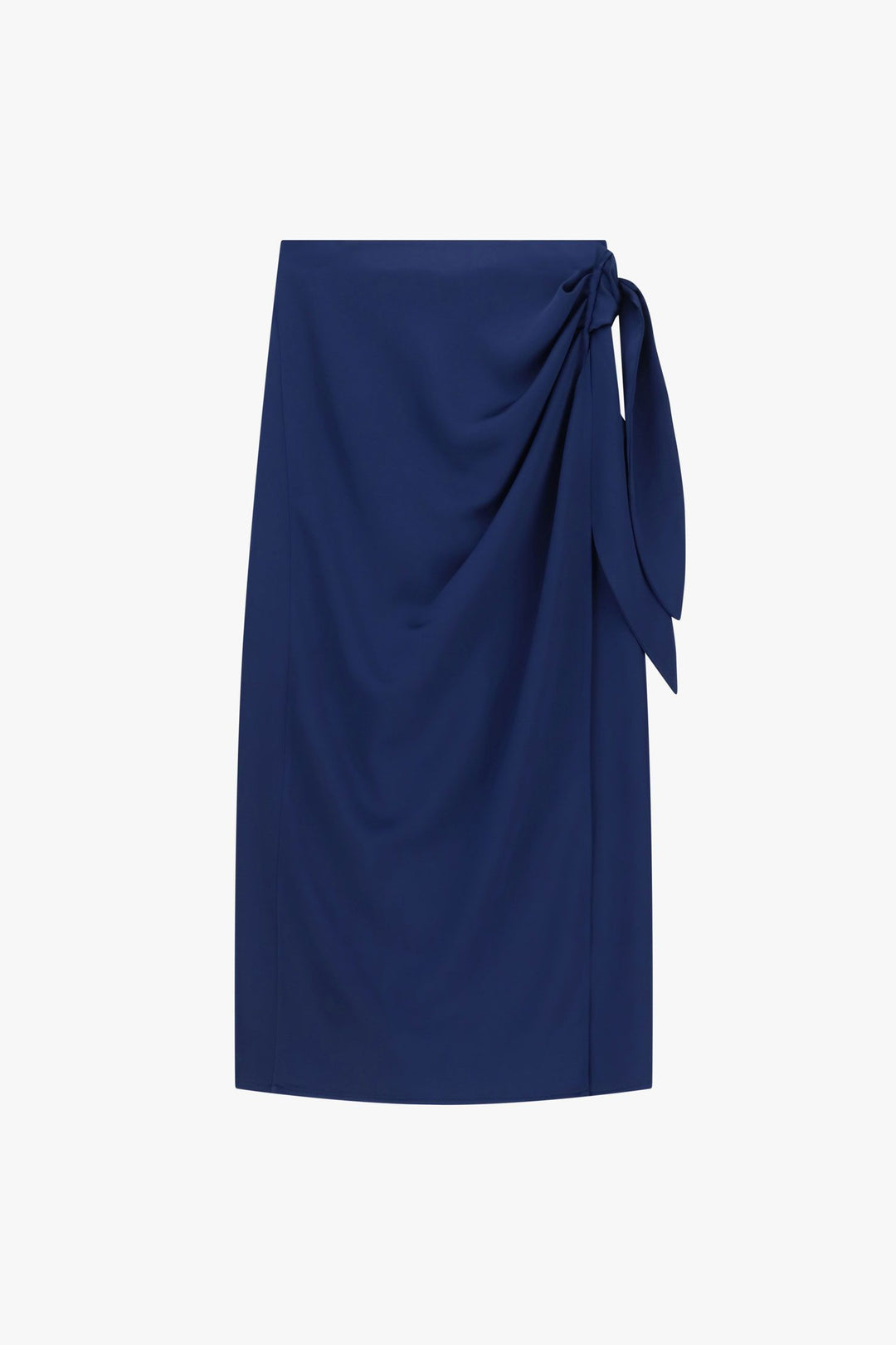 SAIA MIDI AZUL ACETINADA DRAPEADA COM LAÇO IMPERIAL