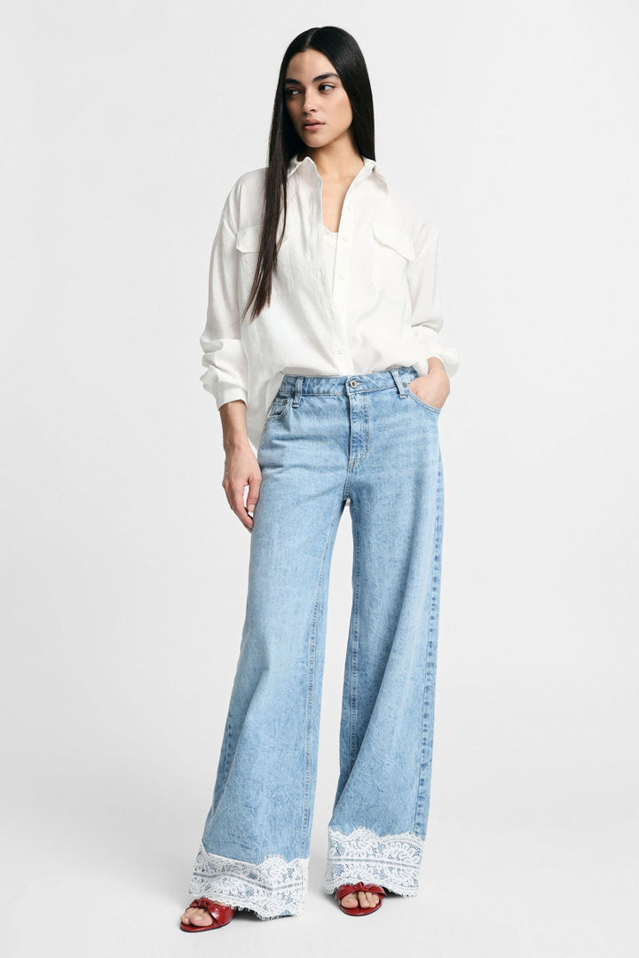 CALÇA GANGA AZUL COM RENDA PLEASE