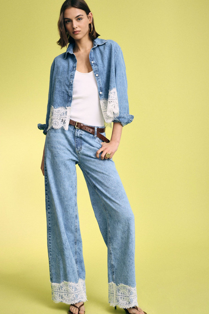 CALÇA GANGA AZUL COM RENDA PLEASE