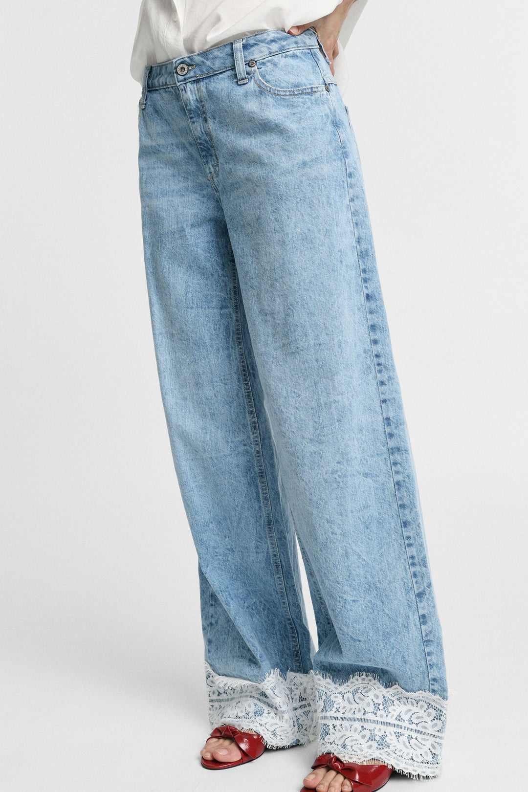 CALÇA GANGA AZUL COM RENDA PLEASE