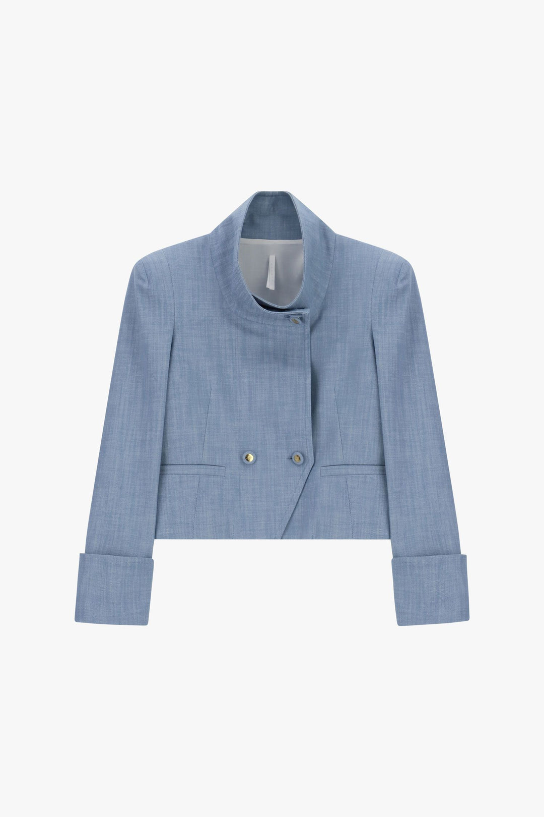 BLAZER CROPPED AZUL DENIM COM GOLA ESTRUTURADA IMPERIAL
