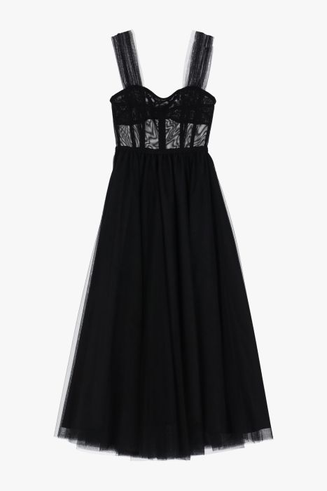 VESTIDO PRETO COMPRIDO EM TULE COM ALÇAS IMPERIAL