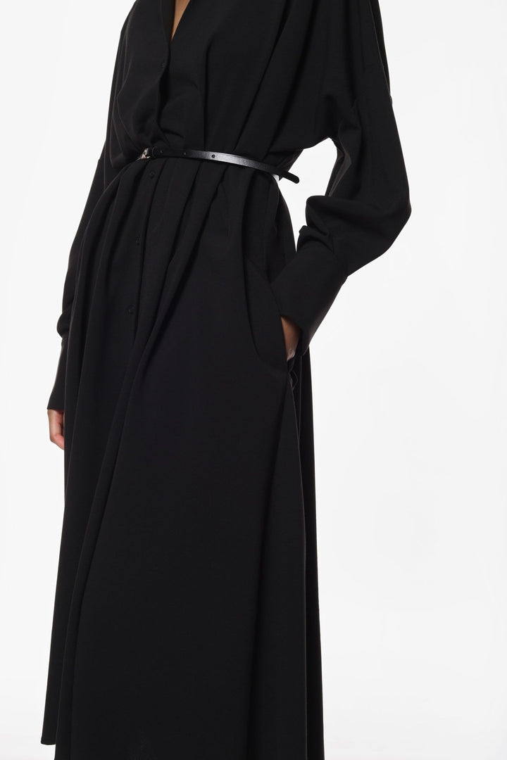 VESTIDO CAMSIEIRO PRETO COM CINTO IMPERIAL