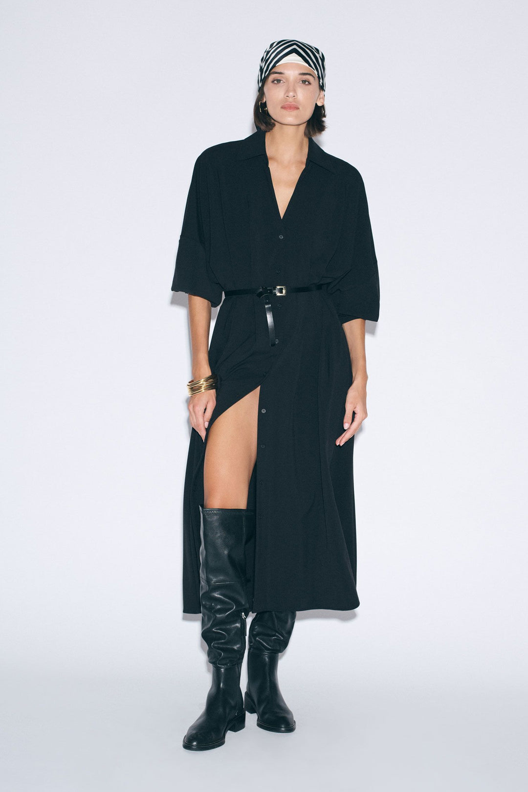 VESTIDO CAMSIEIRO PRETO COM CINTO IMPERIAL