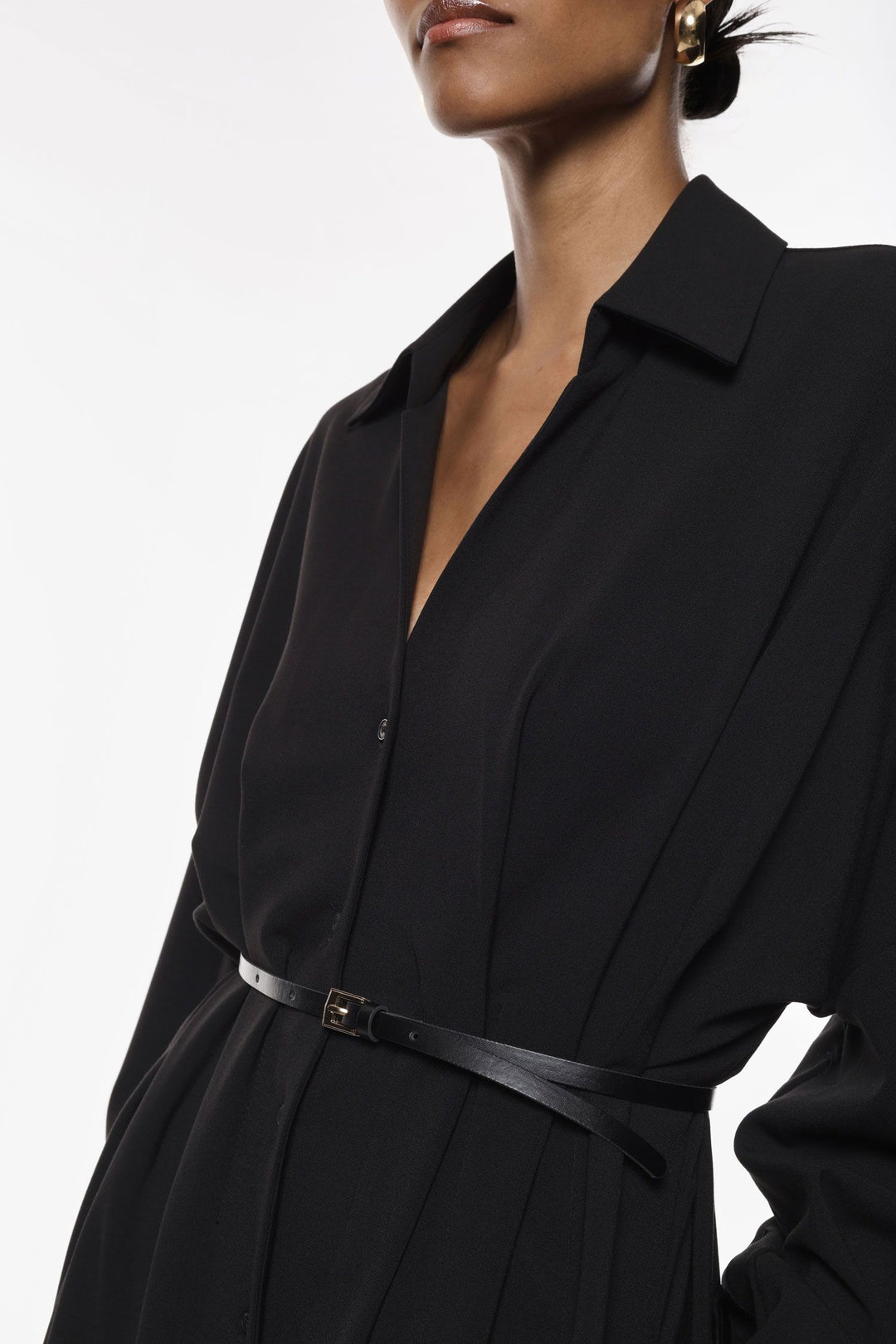 VESTIDO CAMSIEIRO PRETO COM CINTO IMPERIAL