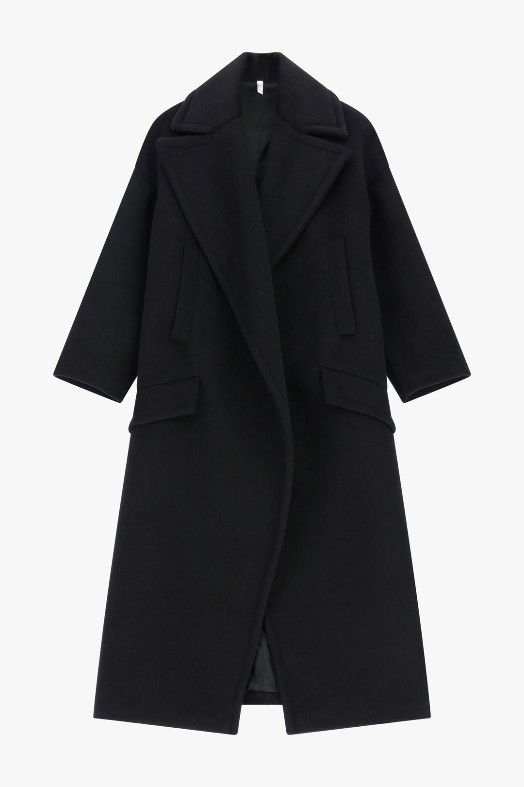SOBRETUDO COMPRIDO PRETO OVERSIZE COM LAPELAS LARGAS IMPERIAL