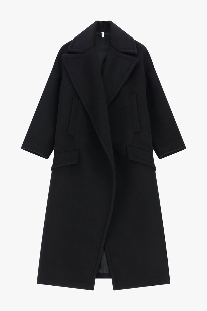 SOBRETUDO COMPRIDO PRETO OVERSIZE COM LAPELAS LARGAS IMPERIAL