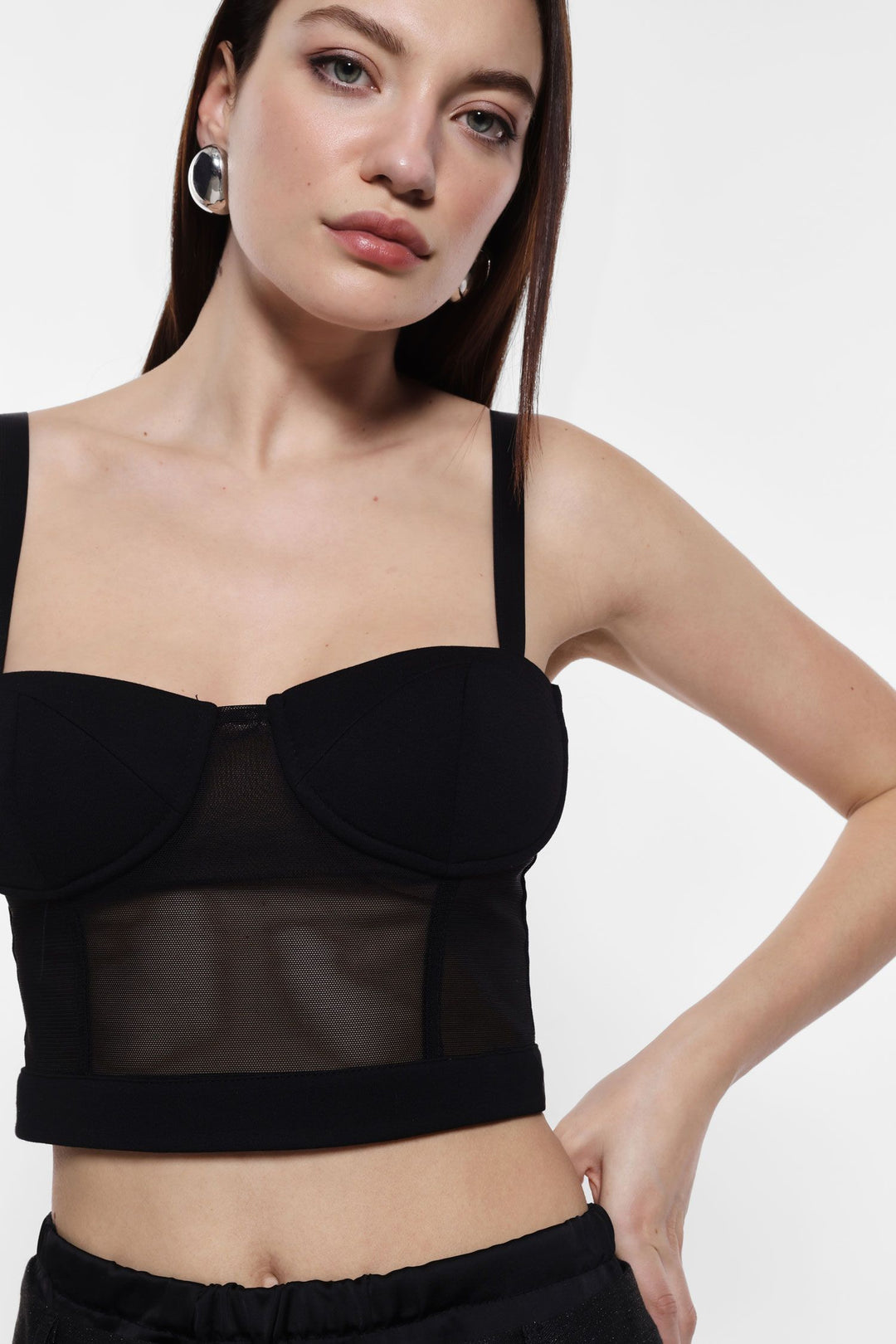 TOP CORSET PRETO COM DETALHES EM REDE IMPERIAL