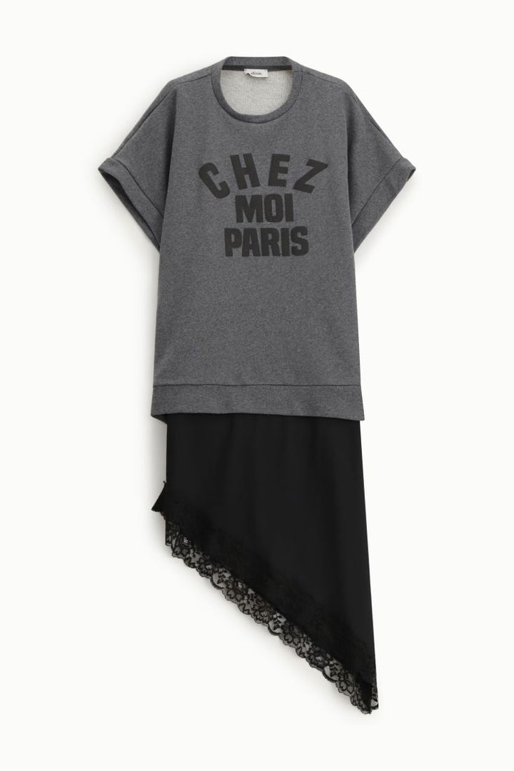 VESTIDO SWEAT CINZENTO COM LETRAS CHEZ MOI PARIS DIXIE