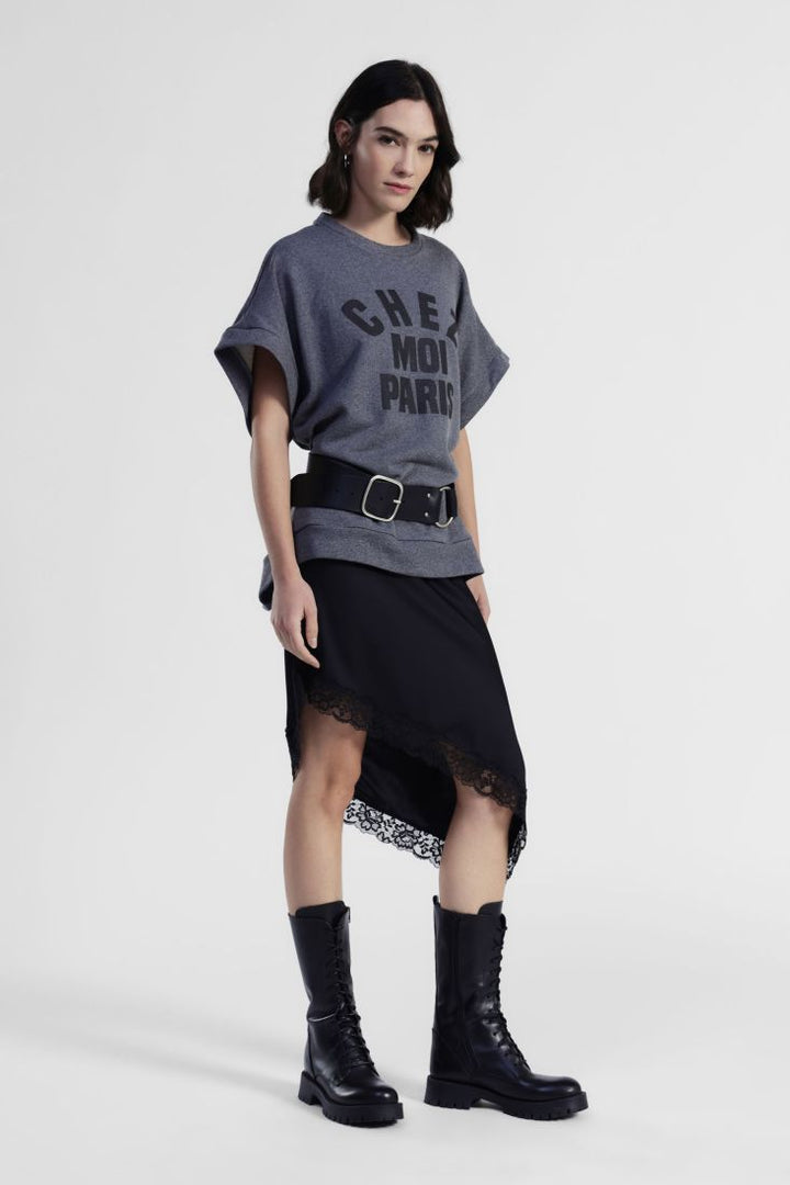 VESTIDO SWEAT CINZENTO COM LETRAS CHEZ MOI PARIS DIXIE