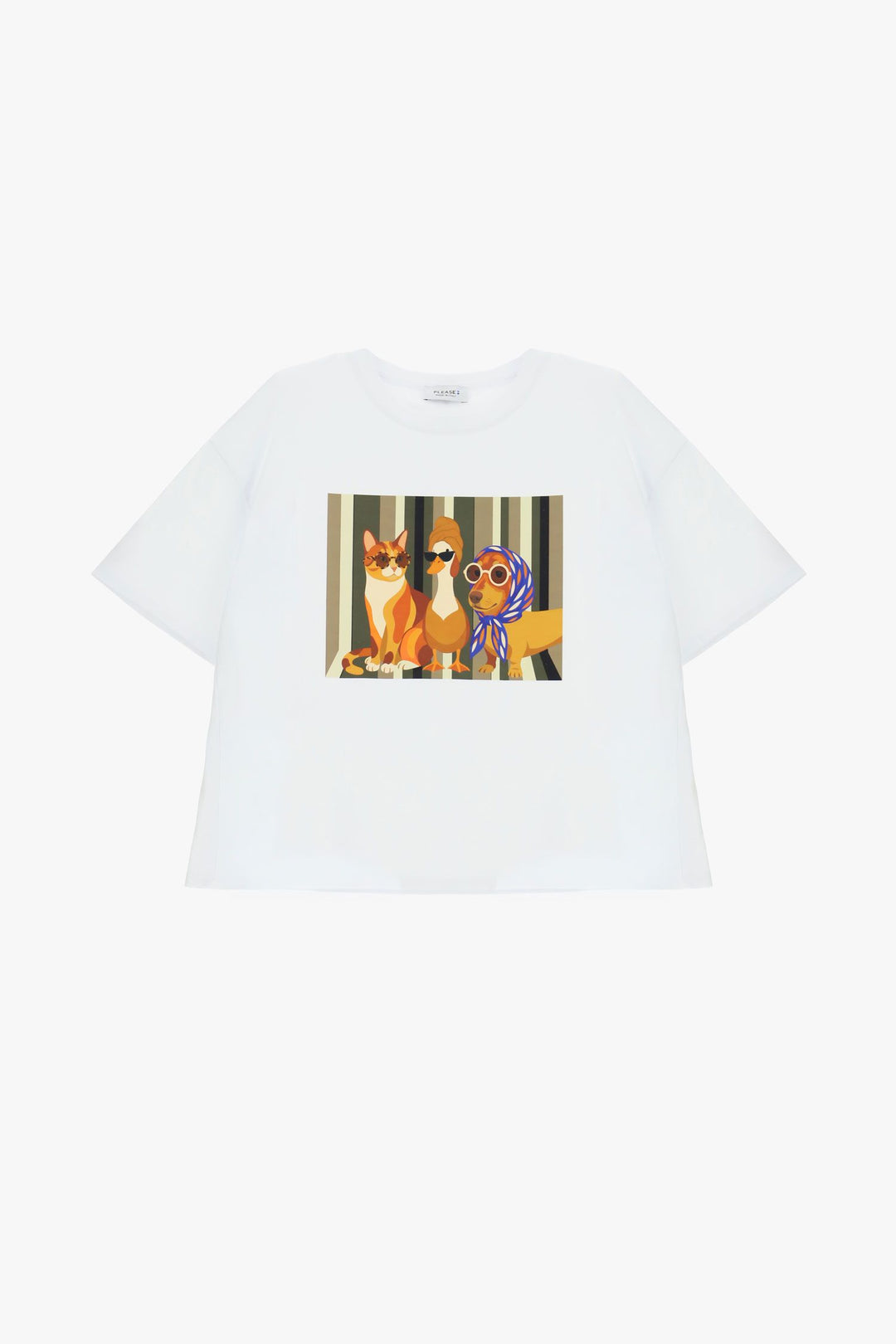 T-SHIRT BRANCA OVERSIZE COM ESTAMPADO ANIMAIS PLEASE
