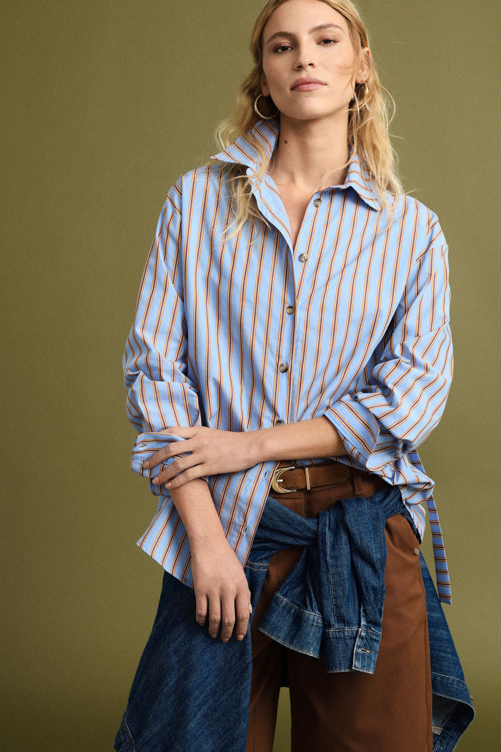 CAMISA ÀS RISCAS AZUL E BORDÔ PLEASE
