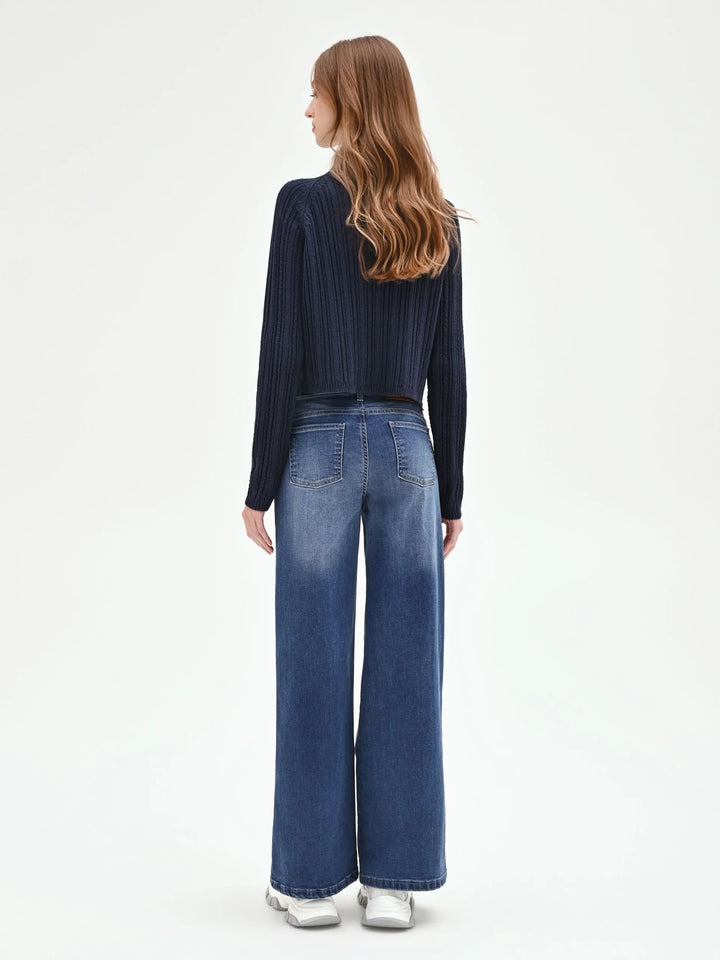 CALÇA DE GANGA WIDE LEG AZUL COM LAVAGEM SUAVE RINASCIMENTO