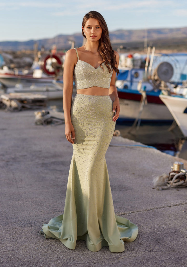 CONJUNTO VERDE COM STRASS SAIA E TOP PONTO CHIC
