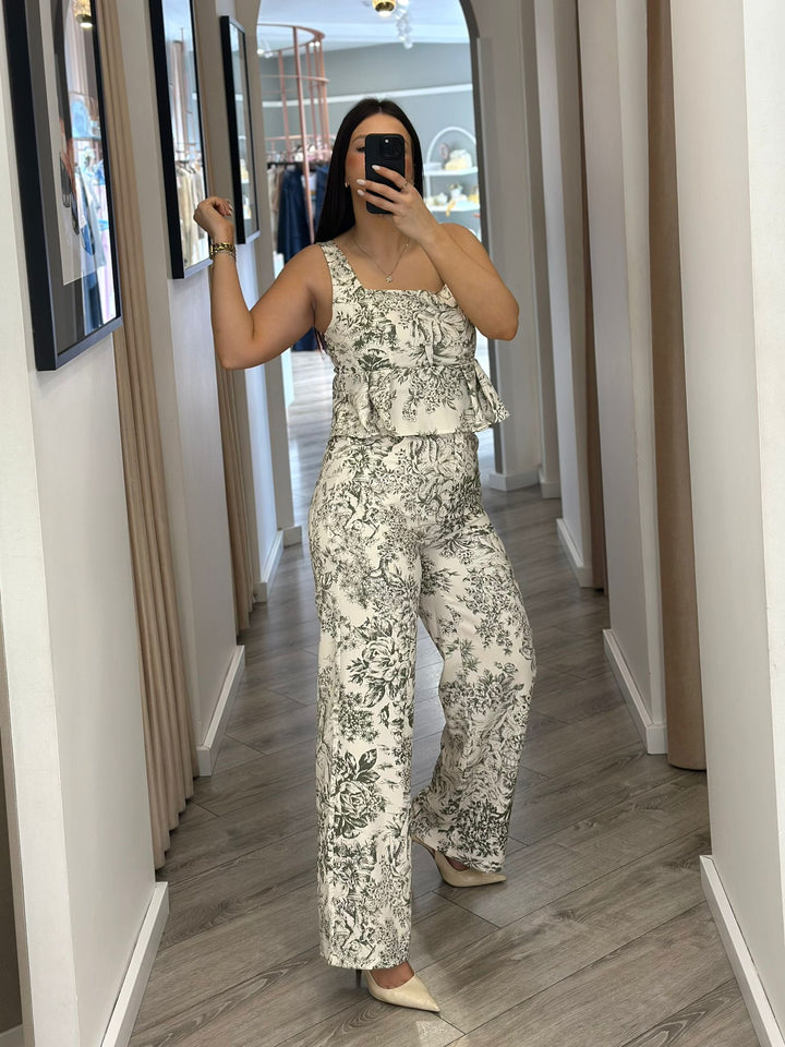 CONJUNTO CALÇA E TOP ESTAMPADO VERDE PONTO CHIC