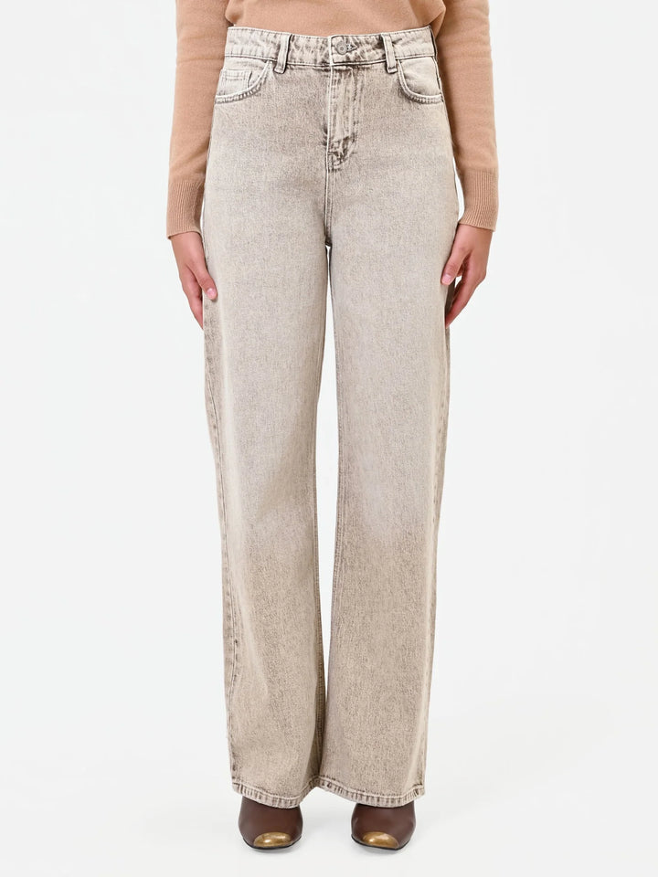 CALÇA JEANS BEGE WIDE LEG RINASCIMENTO