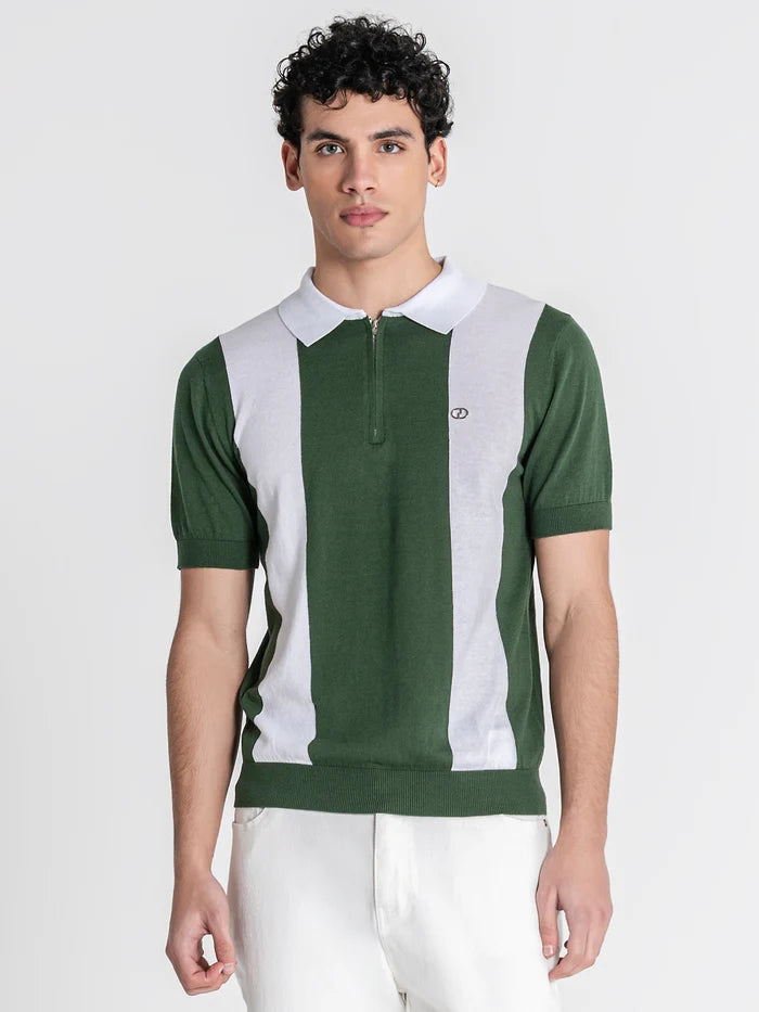 POLO DE MALHA VERDE E BRANCO PONTO CHIC