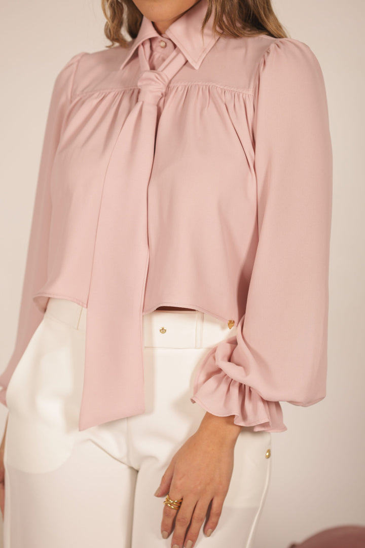 BLUSA COM LAÇO E DETALHE FRANZIDO ROSA MISS YOU