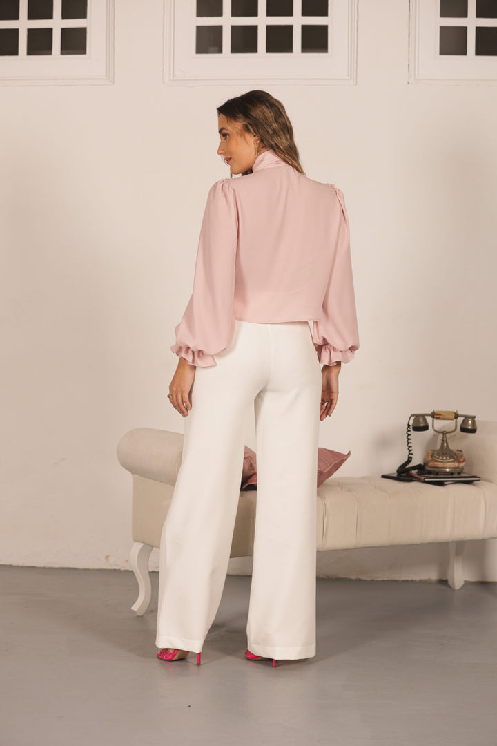 BLUSA COM LAÇO E DETALHE FRANZIDO ROSA MISS YOU