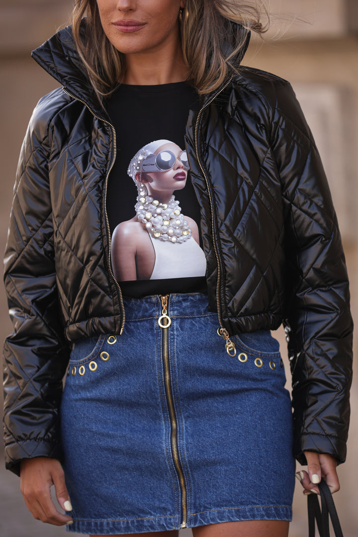 KISPO CURTO PRETO PUFFER MISS YOU
