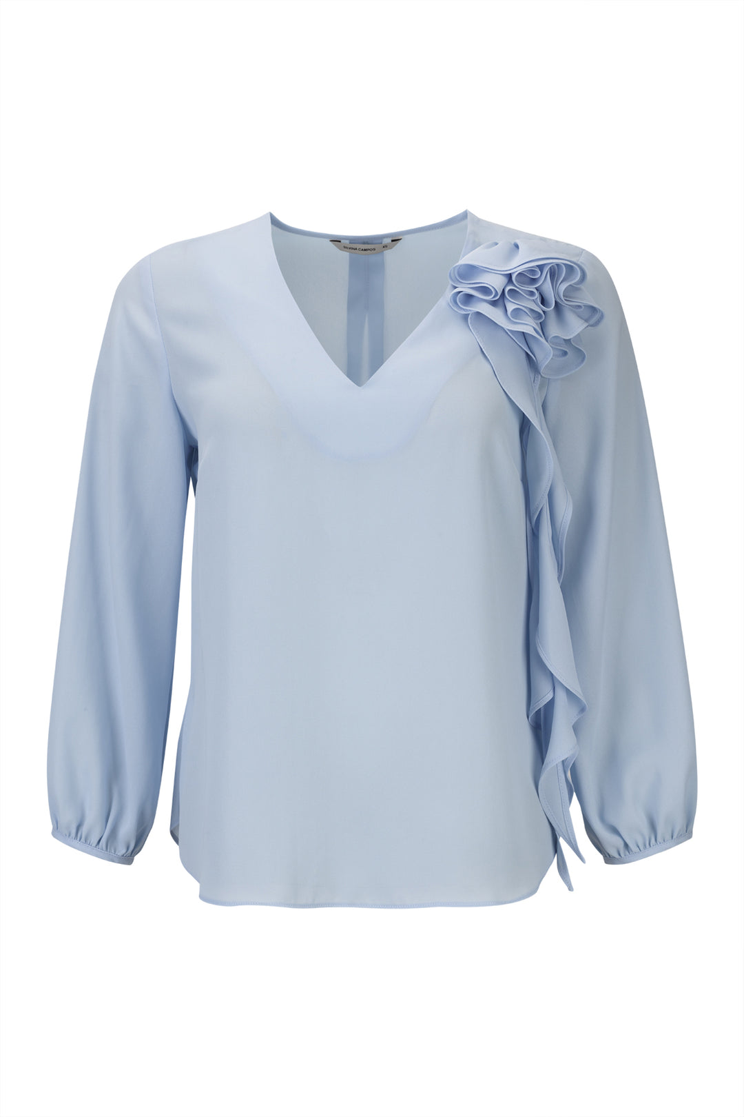 BLUSA AZUL CLARO COM FLOR SILVINA CAMPOS