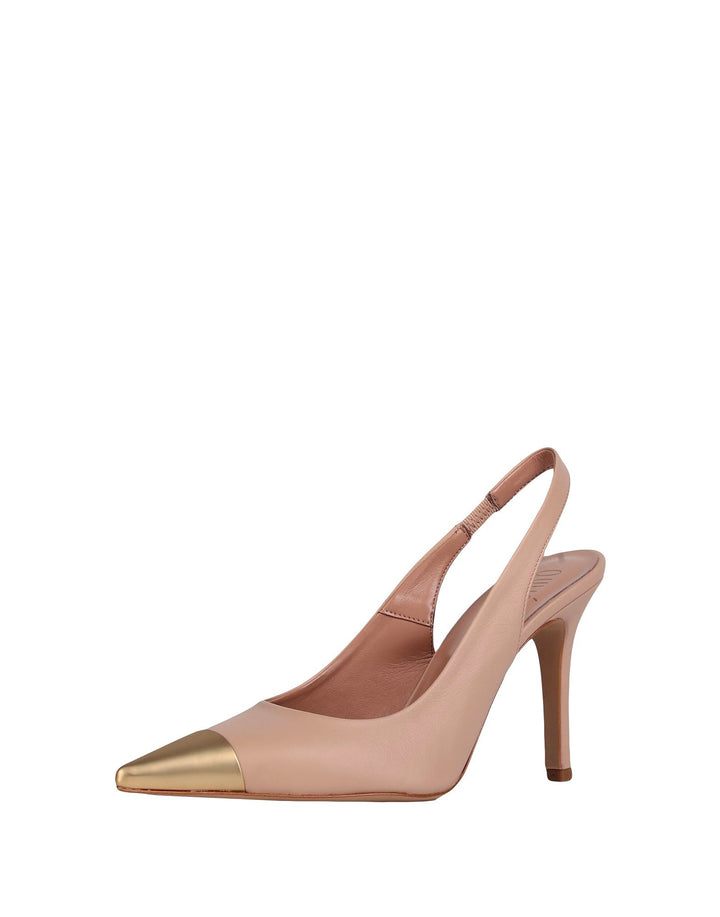 SAPATO NUDE COM DOURADO PONTO CHIC