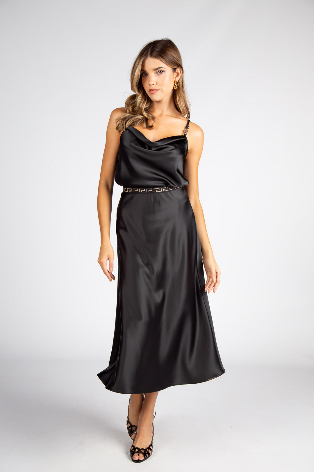 SAIA MIDI PRETA CÓS ESTAMPADO SILVINA CAMPOS