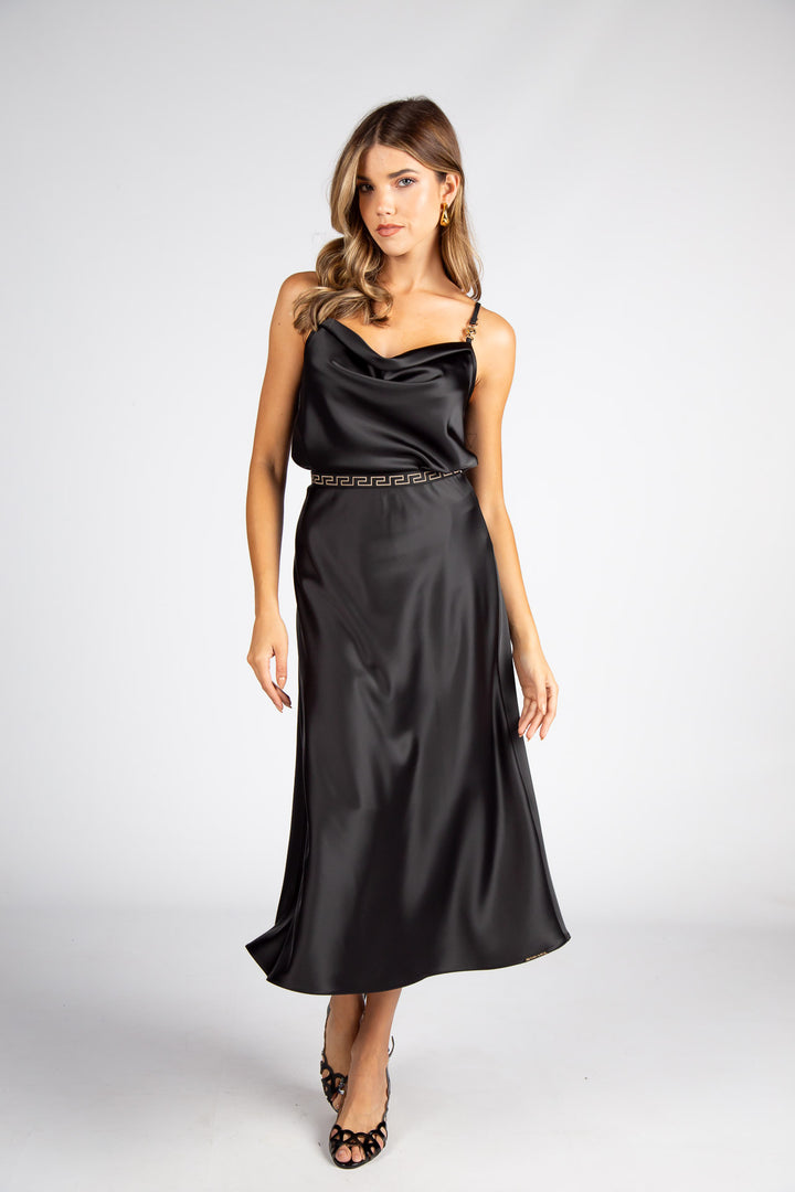 SAIA MIDI PRETA CÓS ESTAMPADO SILVINA CAMPOS