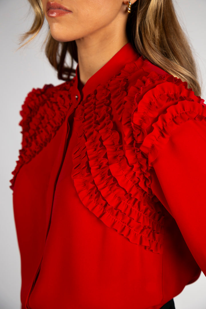 BLUSA VERMELHA COM FOLHOS SILVINA CAMPOS