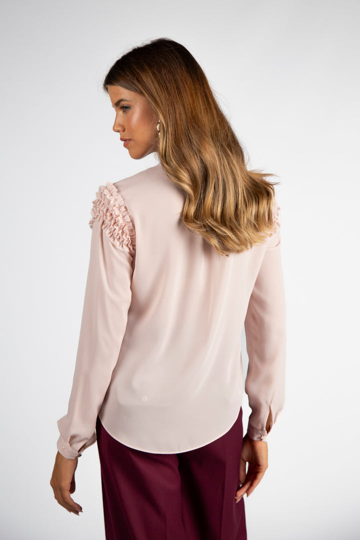 BLUSA ROSA COM FOLHOS SILVINA CAMPOS