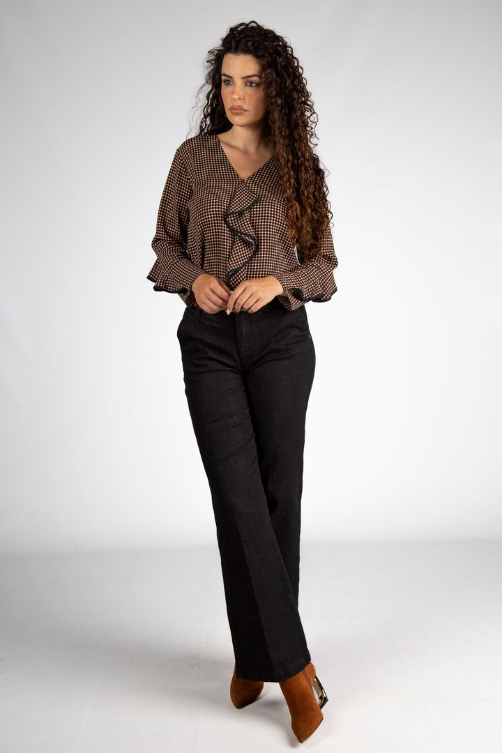 CALÇA PANTALONA PRETA COM PURPINAS SILVINA CAMPOS