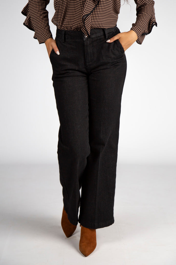 CALÇA PANTALONA PRETA COM PURPINAS SILVINA CAMPOS