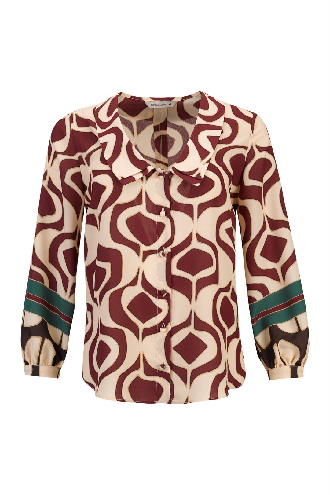 BLUSA ESTAMPADA EM TONS DE BORDO E BEGE SILVINA CAMPOS