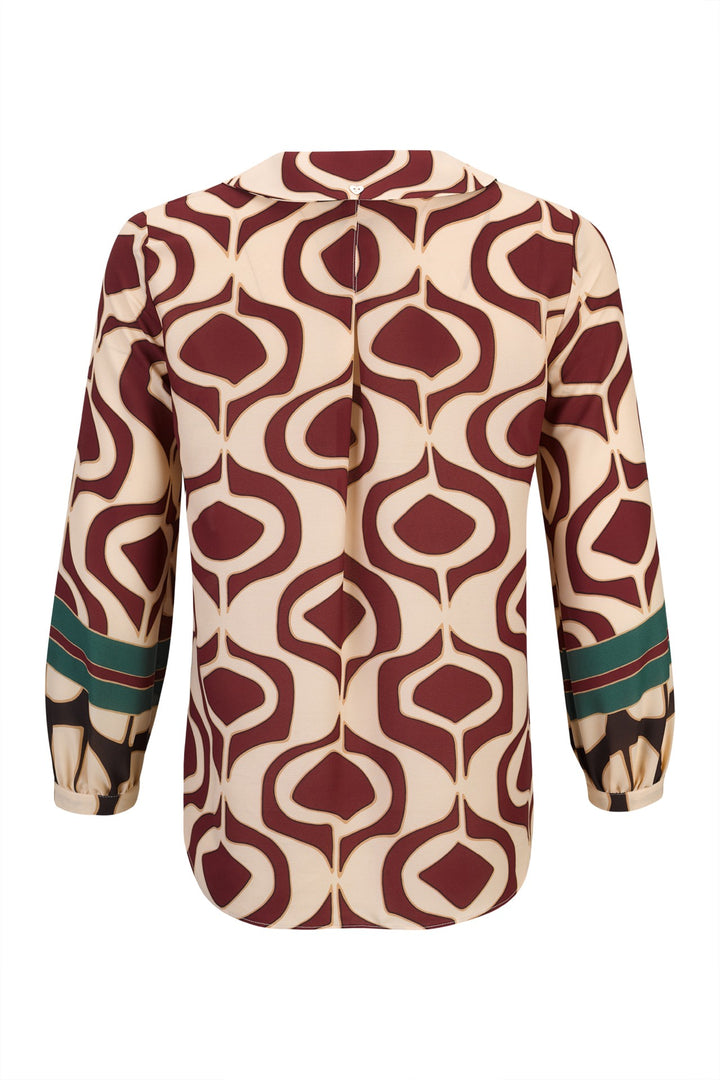 BLUSA ESTAMPADA EM TONS DE BORDO E BEGE SILVINA CAMPOS