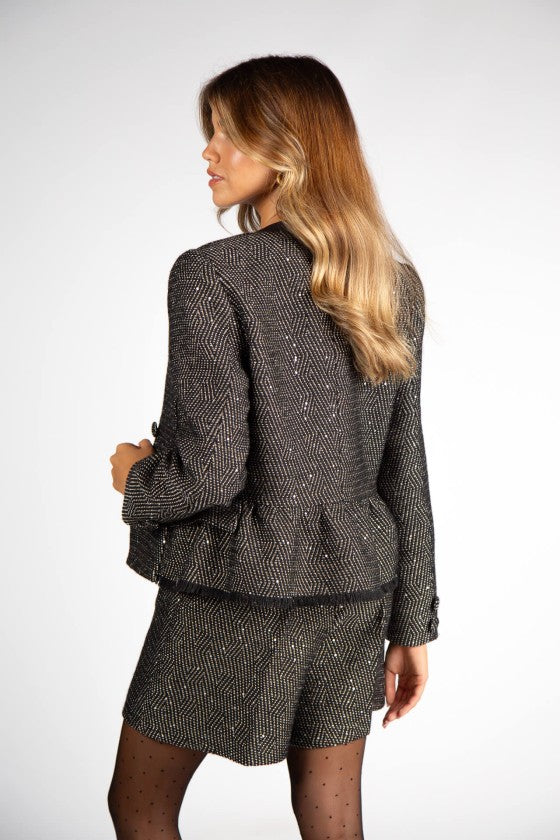 CASACO TWEED PRETO COM BRILHO SILVINA CAMPOS