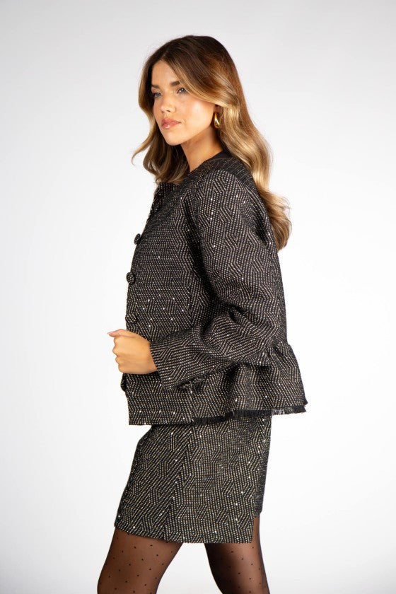 CASACO TWEED PRETO COM BRILHO SILVINA CAMPOS
