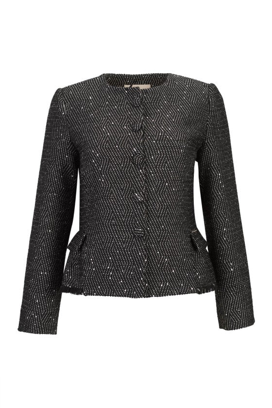 CASACO TWEED PRETO COM BRILHO SILVINA CAMPOS